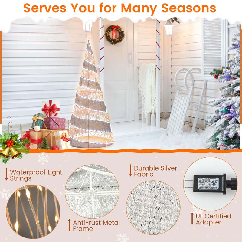 5 FT Pre-lit Christmas Cone Tree, Artificial Spiral Conic Tree with 300 Warm White & 250 Cold White LED Lights, Xmas Holiday Decor for Home Party