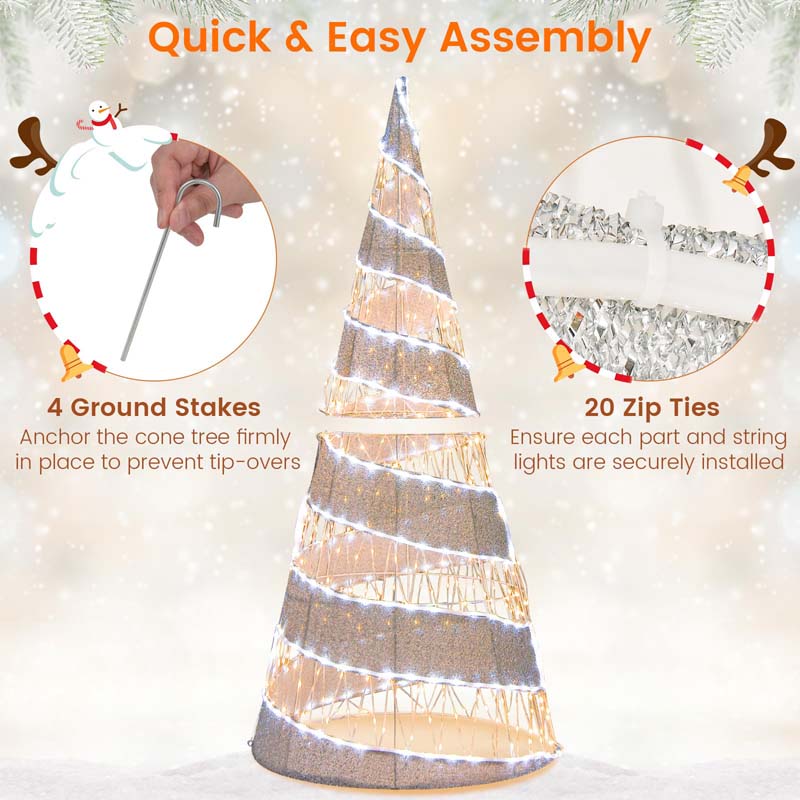 5 FT Pre-lit Christmas Cone Tree, Artificial Spiral Conic Tree with 300 Warm White & 250 Cold White LED Lights, Xmas Holiday Decor for Home Party