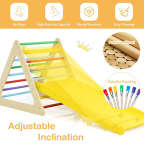 5 in 1 Kids Triangle Climber Play Gym Set with Double Sided Ramps, Indoor Toddler Wooden Climbing Toys for Playground Daycare