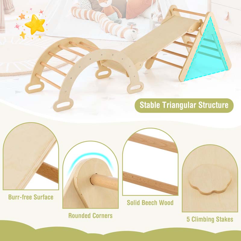 5-in-1 Montessori Wooden Climbing Toys for Toddlers, Arch Climber Ladder with Sliding Ramp, Kids Triangle Climber Play Gym Set