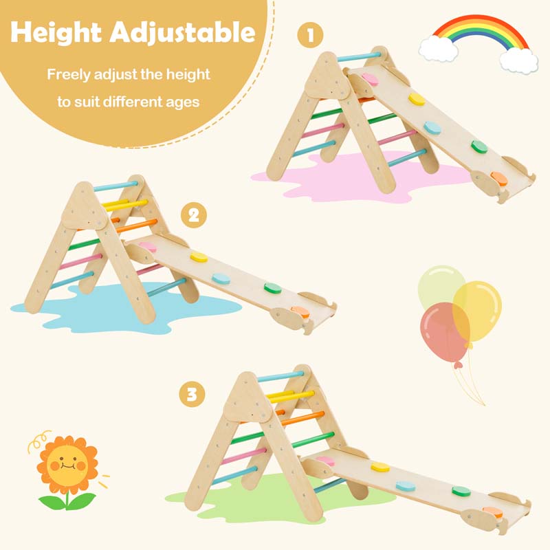 5-in-1 Montessori Wooden Climbing Toys for Toddlers, Arch Climber Ladder with Sliding Ramp, Kids Triangle Climber Play Gym Set