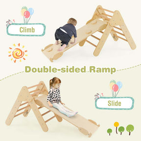 5-in-1 Montessori Wooden Climbing Toys for Toddlers, Arch Climber Ladder with Sliding Ramp, Kids Triangle Climber Play Gym Set
