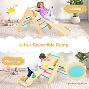 5-in-1 Montessori Wooden Climbing Toys for Toddlers, Arch Climber Ladder with Sliding Ramp, Kids Triangle Climber Play Gym Set