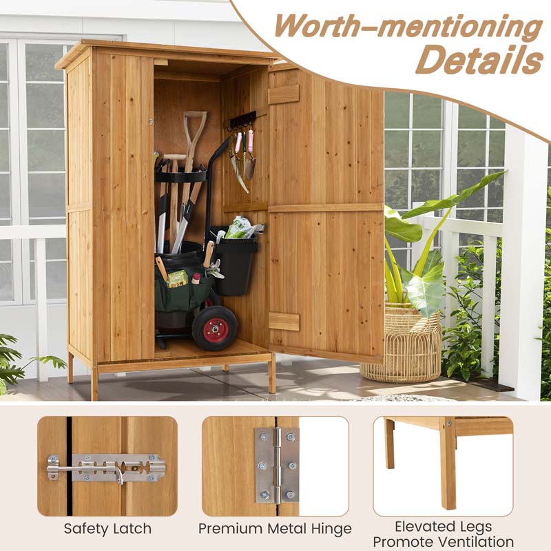 5 x 3 FT Wooden Garden Shed with Asphalt Roof & 3 Shelves, Outdoor Storage Cabinet Outside Utility Tool Shed Organizer for Backyard