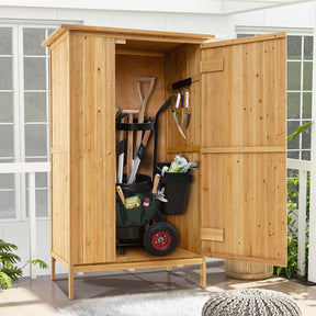 5 x 3 FT Wooden Garden Shed with Asphalt Roof & 3 Shelves, Outdoor Storage Cabinet Outside Utility Tool Shed Organizer for Backyard