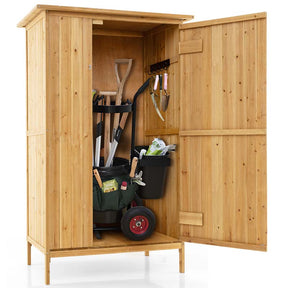 5 x 3 FT Wooden Garden Shed with Asphalt Roof & 3 Shelves, Outdoor Storage Cabinet Outside Utility Tool Shed Organizer for Backyard