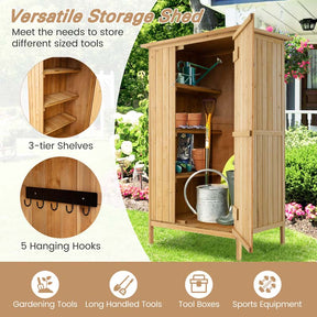 5 x 3 FT Wooden Garden Shed with Asphalt Roof & 3 Shelves, Outdoor Storage Cabinet Outside Utility Tool Shed Organizer for Backyard