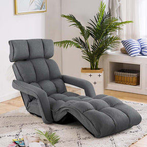 6-Position Adjustable Folding Floor Chair Lazy Sofa Bed w/Backrest and Armrests, Padded Gaming Recliner for Reading Sleeping