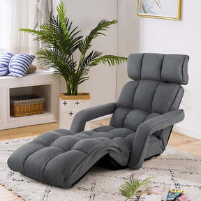 6-Position Adjustable Folding Floor Chair Lazy Sofa Bed w/Backrest and Armrests, Padded Gaming Recliner for Reading Sleeping