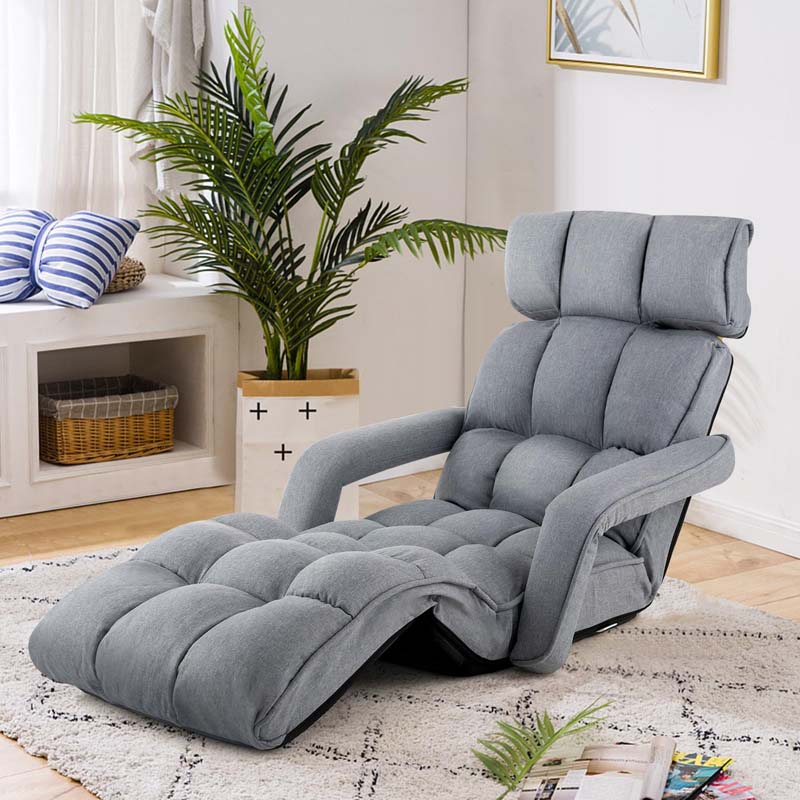 6-Position Adjustable Folding Floor Chair Lazy Sofa Bed w/Backrest and Armrests, Padded Gaming Recliner for Reading Sleeping