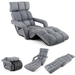 6-Position Adjustable Folding Floor Chair Lazy Sofa Bed w/Backrest and Armrests, Padded Gaming Recliner for Reading Sleeping