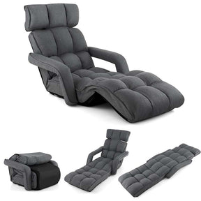 6-Position Adjustable Folding Floor Chair Lazy Sofa Bed w/Backrest and Armrests, Padded Gaming Recliner for Reading Sleeping