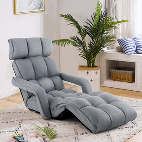 6-Position Adjustable Folding Floor Chair Lazy Sofa Bed w/Backrest and Armrests, Padded Gaming Recliner for Reading Sleeping