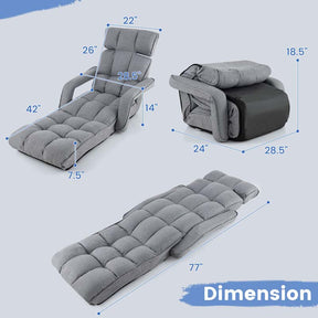 6-Position Adjustable Folding Floor Chair Lazy Sofa Bed w/Backrest and Armrests, Padded Gaming Recliner for Reading Sleeping