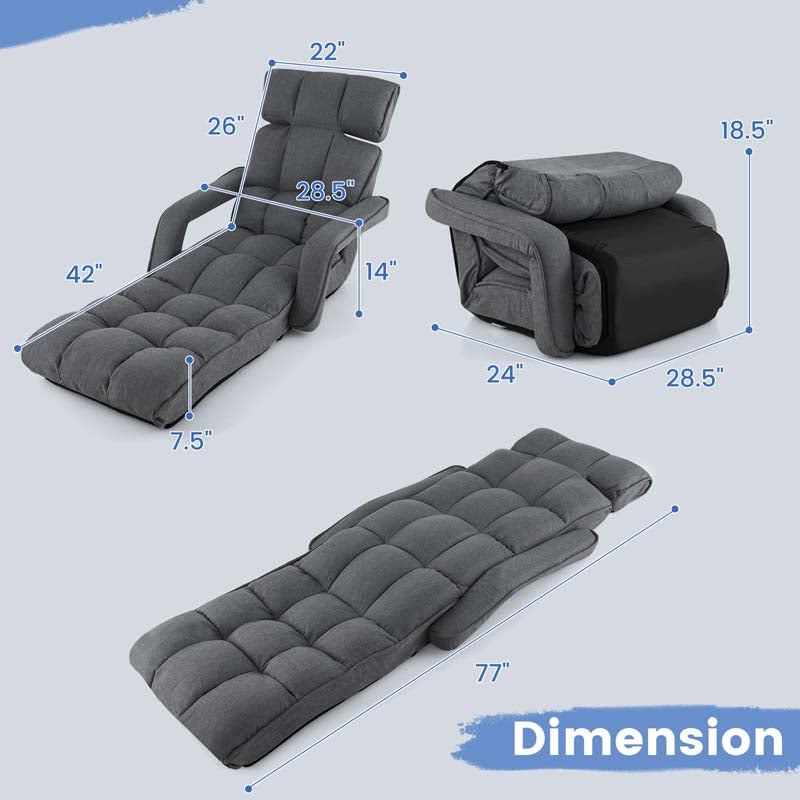 6-Position Adjustable Folding Floor Chair Lazy Sofa Bed w/Backrest and Armrests, Padded Gaming Recliner for Reading Sleeping