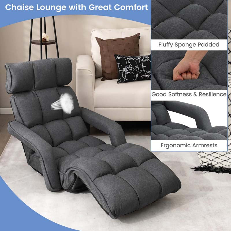 6-Position Adjustable Folding Floor Chair Lazy Sofa Bed w/Backrest and Armrests, Padded Gaming Recliner for Reading Sleeping