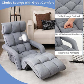 6-Position Adjustable Folding Floor Chair Lazy Sofa Bed w/Backrest and Armrests, Padded Gaming Recliner for Reading Sleeping