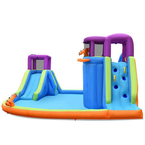 6-in-1 Inflatable Dual Water Slides Bounce House Kids Giant Blow up Water Park with Climbing Wall, Splash Pool, Water Guns