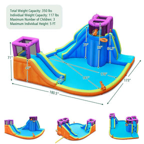 6-in-1 Inflatable Dual Water Slides Bounce House Kids Giant Blow up Water Park with Climbing Wall, Splash Pool, Water Guns