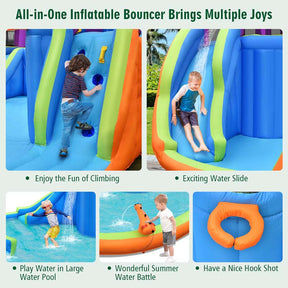 6-in-1 Inflatable Dual Water Slides Bounce House Kids Giant Blow up Water Park with Climbing Wall, Splash Pool, Water Guns