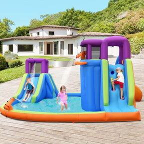 6-in-1 Inflatable Dual Water Slides Bounce House Kids Giant Blow up Water Park with Climbing Wall, Splash Pool, Water Guns