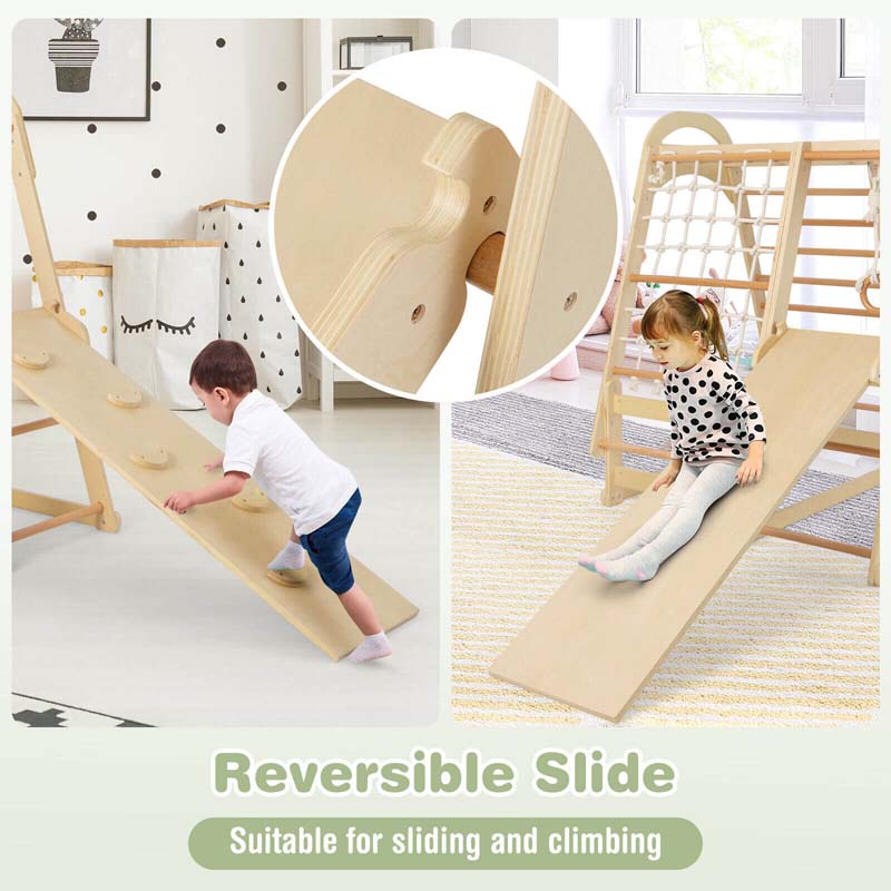 6-in-1 Wooden Kids Jungle Gym Playset with Slide Climbing Net, Indoor Playground Montessori Climbing Toys for Toddlers