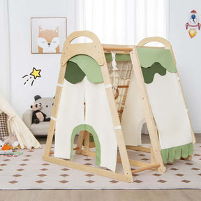 6-in-1 Wooden Kids Jungle Gym Playset with Slide Climbing Net, Indoor Playground Montessori Climbing Toys for Toddlers