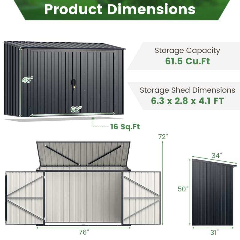 6.3 x 2.8 FT Metal Outdoor Utility Storage Cabinet w/Snap-on Structures & Lockable Door, Yard Garden Sheds for Bike Trash Cans