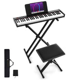 61 Key Electric Piano Keyboard Kit for Beginners w/Semi-weighted Keys, 129 Tones, Wireless MIDI USB/Sustain Pedal, Piano Stand, Bench