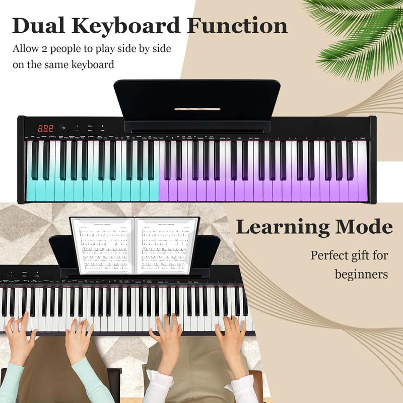 61 Key Electric Piano Keyboard Kit for Beginners w/Semi-weighted Keys, 129 Tones, Wireless MIDI USB/Sustain Pedal, Piano Stand, Bench