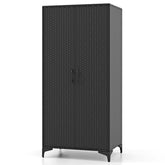 62" Tall PE Rattan Wicker Wardrobe Closet Storage Cabinet with 2 Doors, Hanging Rod, 4 Storage Cubes, Metal Legs, Anti-tipping Device