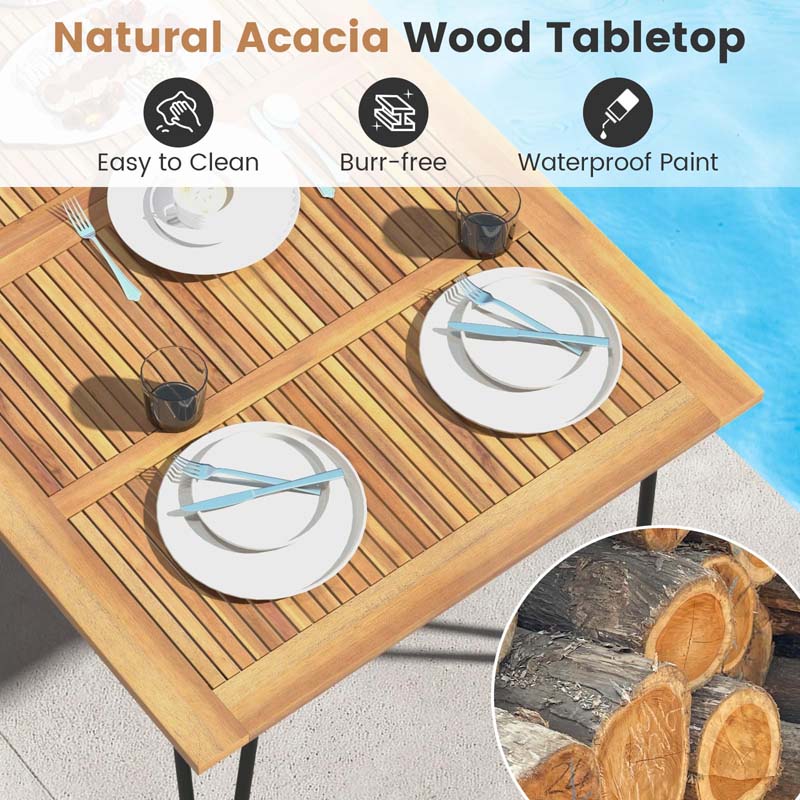 63"L Rectangular Acacia Wood Dining Table with Umbrella Hole, 6-People Outdoor Patio Dining Table for Patio Yard Garden Deck