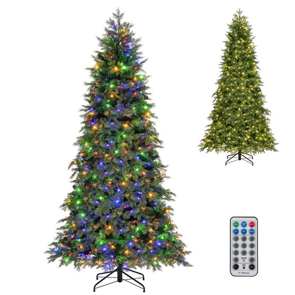 6/7.5 FT Pre-Lit Artificial Christmas Tree, Hinged Xmas Tree with 300/400 Multicolored & LED Lights, 11 Modes, 721/1019 PVC & PE Tips, Remote