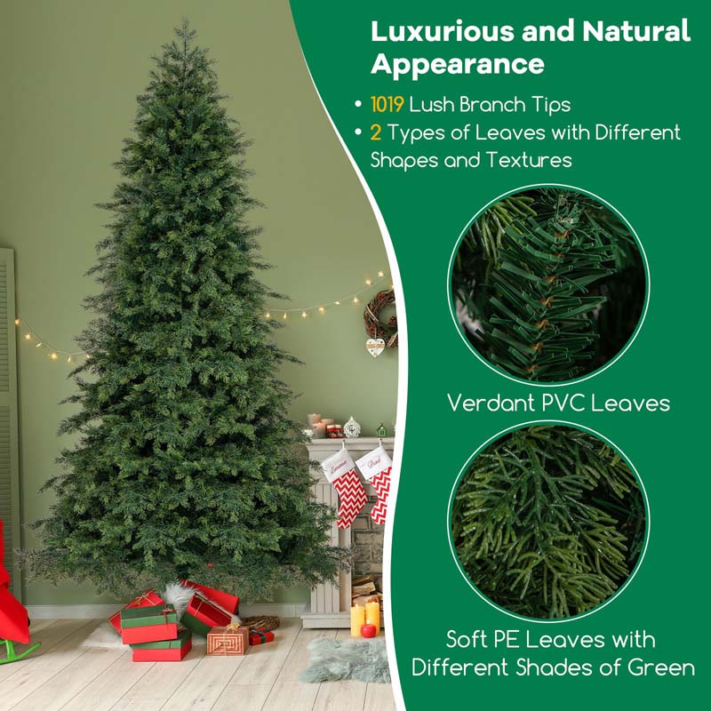 6/7.5 FT Pre-Lit Artificial Christmas Tree, Hinged Xmas Tree with 300/400 Multicolored & LED Lights, 11 Modes, 721/1019 PVC & PE Tips, Remote