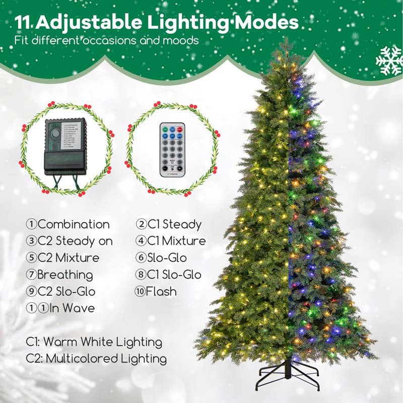 6/7.5 FT Pre-Lit Artificial Christmas Tree, Hinged Xmas Tree with 300/400 Multicolored & LED Lights, 11 Modes, 721/1019 PVC & PE Tips, Remote