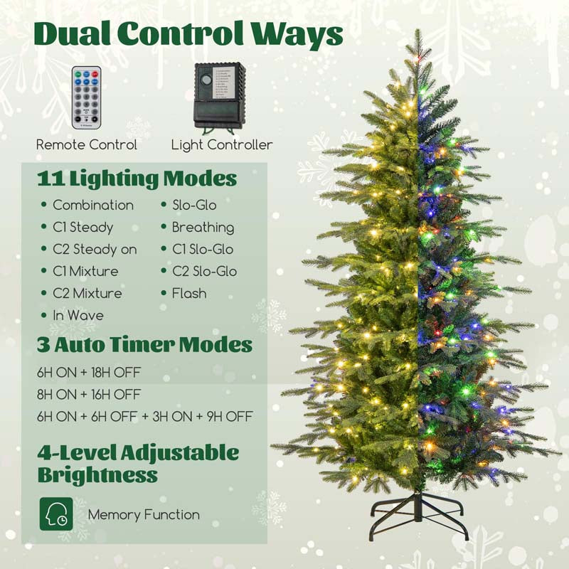 6/7.5/9 FT Pre-lit Artificial Christmas Tree with 714/1162/1770 Branch Tips, 260/380/560 LED Lights, 11 Lighting Modes, Timer, Remote Control