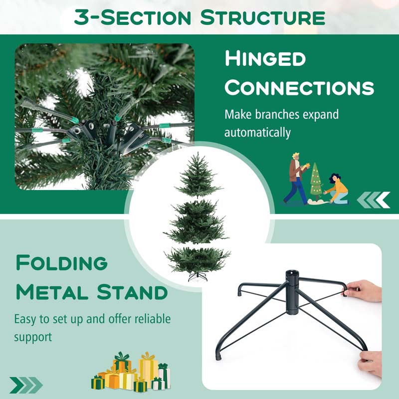 6/7/8 FT Pre-Lit Artificial Christmas Tree, Hinged Xmas Tree with 240/340/450 Warm White LED Lights, 8 Lighting Modes, 778/1090/1480 Branch Tips