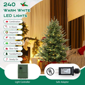 6/7/8 FT Pre-Lit Artificial Christmas Tree, Hinged Xmas Tree with 240/340/450 Warm White LED Lights, 8 Lighting Modes, 778/1090/1480 Branch Tips