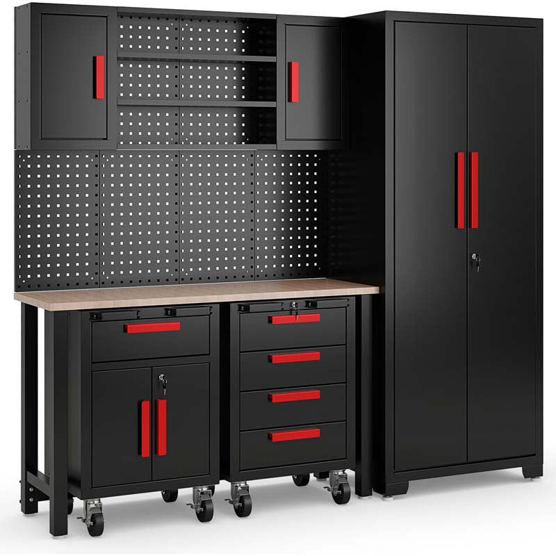 6-Piece Garage Organization Cabinets Set and Storage System with Pegboard & Rolling Chests, Tool Storage Chest for Workshop
