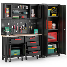 6-Piece Garage Organization Cabinets Set and Storage System with Pegboard & Rolling Chests, Tool Storage Chest for Workshop