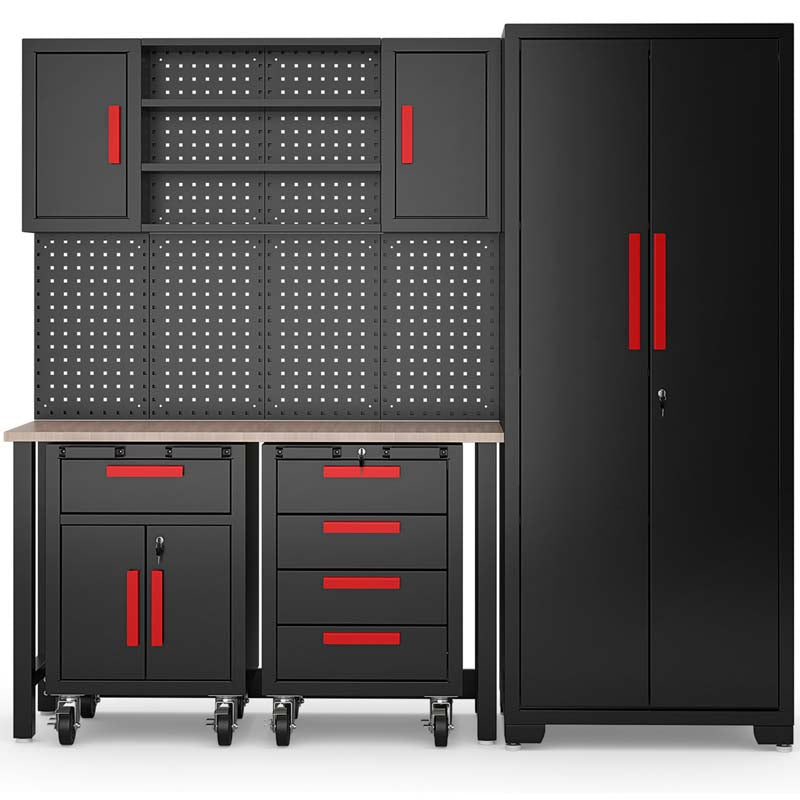 6-Piece Garage Organization Cabinets Set and Storage System with Pegboard & Rolling Chests, Tool Storage Chest for Workshop