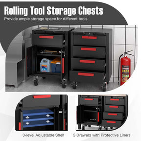 6-Piece Garage Organization Cabinets Set and Storage System with Pegboard & Rolling Chests, Tool Storage Chest for Workshop