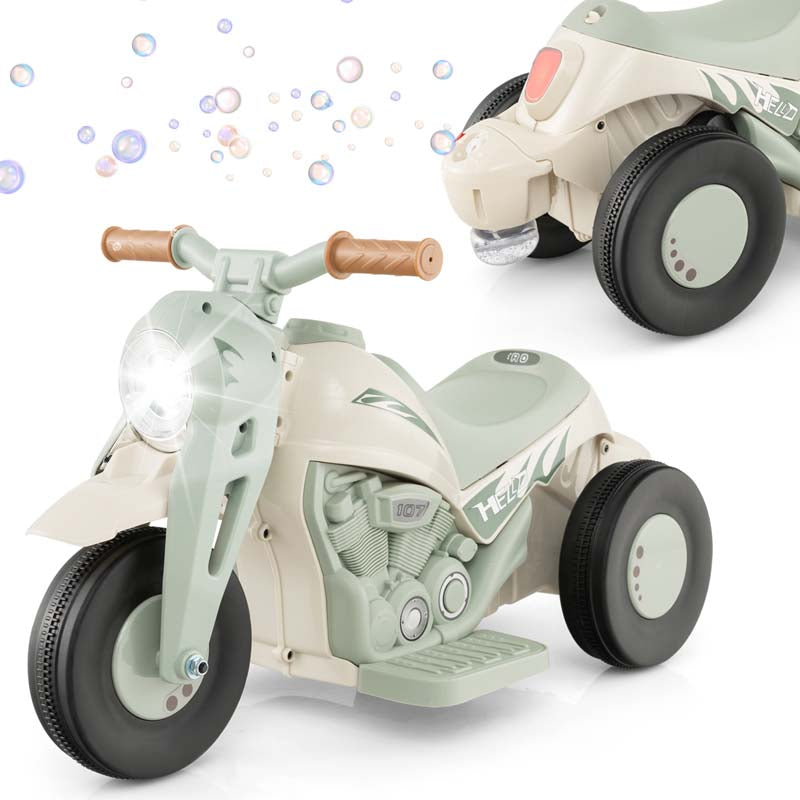 Kids Ride On Motorcycle with Bubble Maker, LED Light, Music, 6V Battery Powered 3-Wheel Electric Motorcycle for Toddler Gift