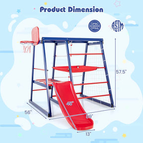 7-In-1 Metal Toddler Climbing Toy Jungle Gym Playground Set with Slide, Climbing net, Crowling Ladder, Basketball Hoop