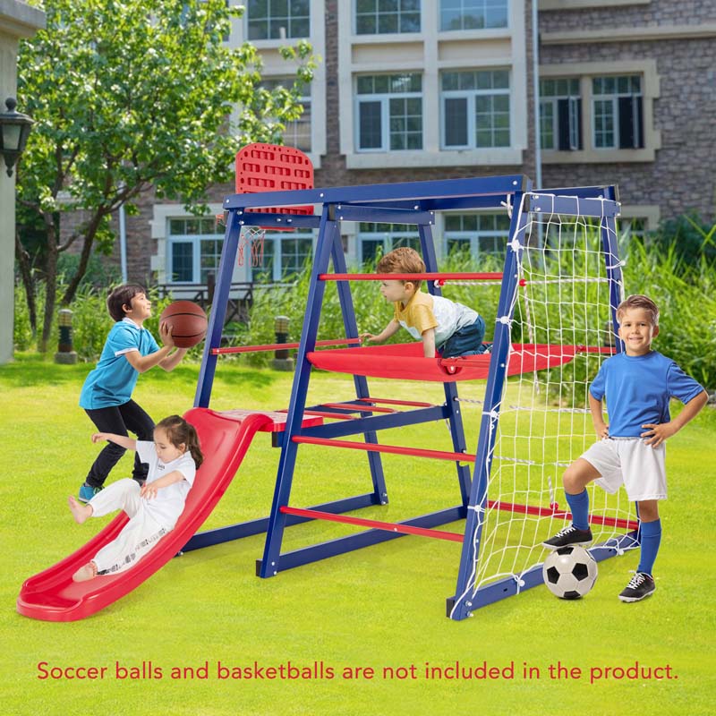 7-In-1 Metal Toddler Climbing Toy Jungle Gym Playground Set with Slide, Climbing net, Crowling Ladder, Basketball Hoop