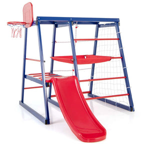 7-In-1 Metal Toddler Climbing Toy Jungle Gym Playground Set with Slide, Climbing net, Crowling Ladder, Basketball Hoop