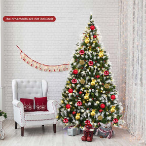 6/7.5/9FT Pre-lit Artificial Christmas Tree, Hinged Snow Flocked Xmas Tree w/Pine Cones, Red Berries & 250/550/900 LED Lights, 8 Lighting Modes