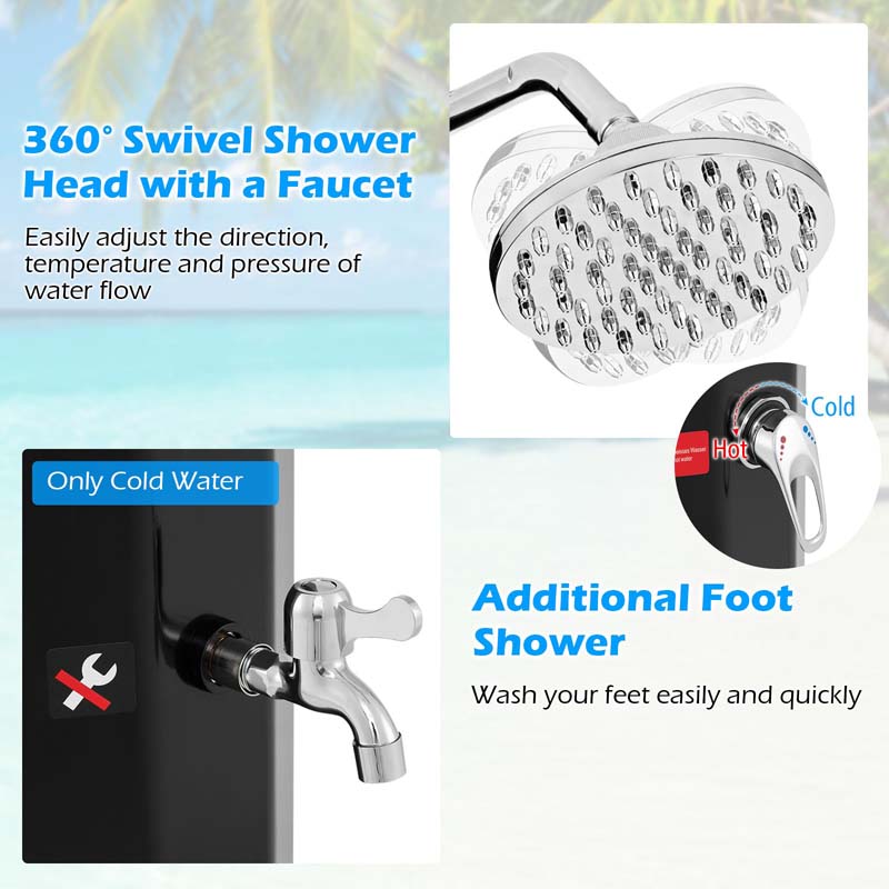 7.5 FT 15.9 Gallon Solar Heated Outdoor Shower with Shower Head and Foot Shower Tap, Freestanding Outside Shower for Backyard Poolside Beach