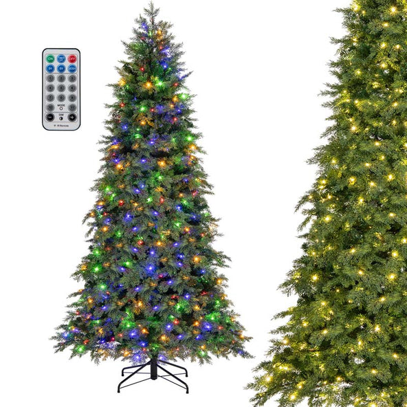 6/7.5 FT Pre-Lit Artificial Christmas Tree, Hinged Xmas Tree with 300/400 Multicolored & LED Lights, 11 Modes, 721/1019 PVC & PE Tips, Remote