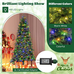 6/7.5 FT Pre-Lit Artificial Christmas Tree, Hinged Xmas Tree with 300/400 Multicolored & LED Lights, 11 Modes, 721/1019 PVC & PE Tips, Remote